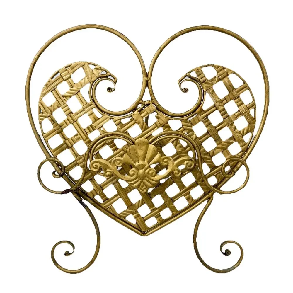 Vintage Ornate Heart Shape Metal Book Stand Art Display Easel Gold Tone 13”